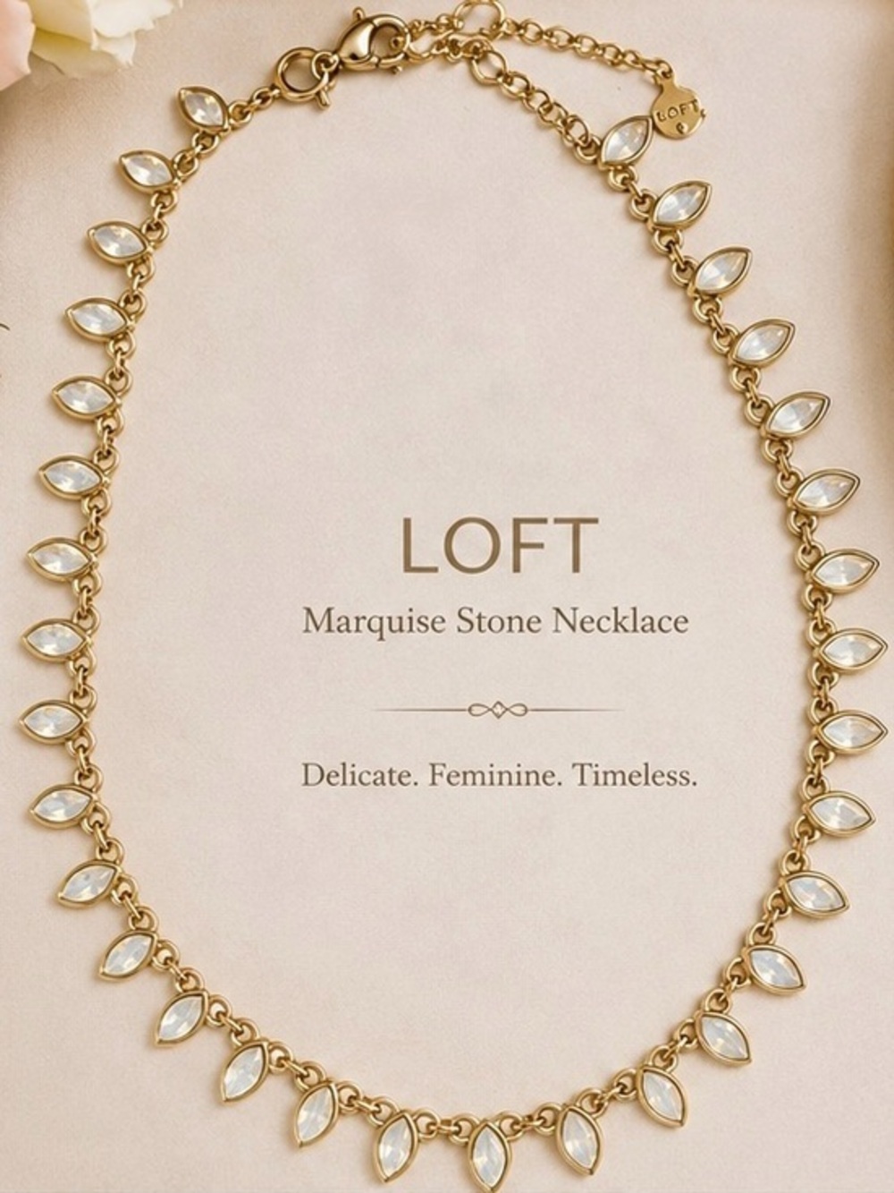 ✨🤍LOFT necklace w/ shimmering marquise-cut opalescent stones in a soft gold ✨🤍